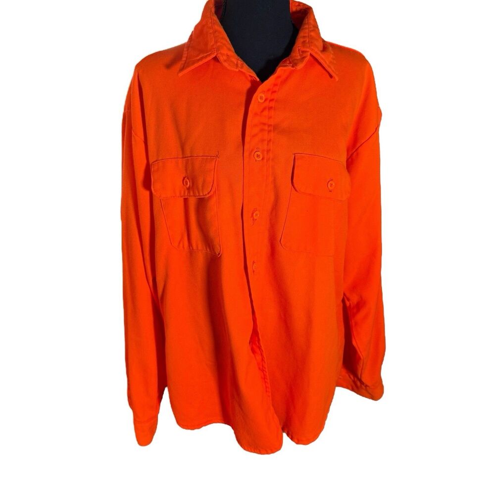 Vintage Five Brother Shirt Mens XLarge‎ Orange Neon Button Up Long Sleeve Hunter